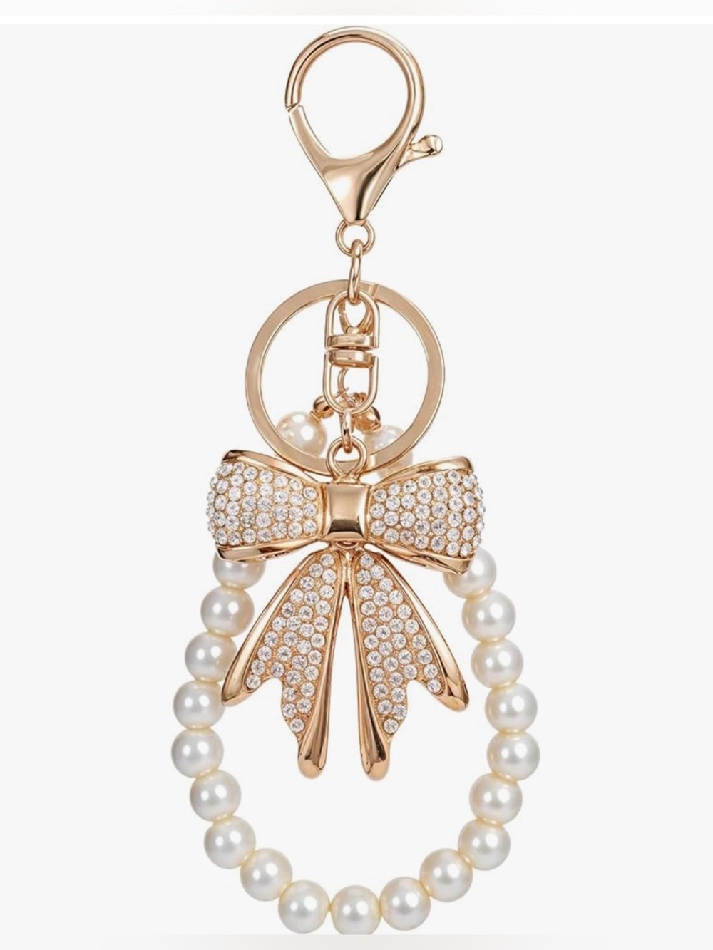 Faux Pearl With Bow Bag Charm Keychain